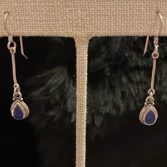 Silver and Lapis dangle earrings vintage Very cool! Hippie Boho 1 3/4” long - Picture 5 of 5